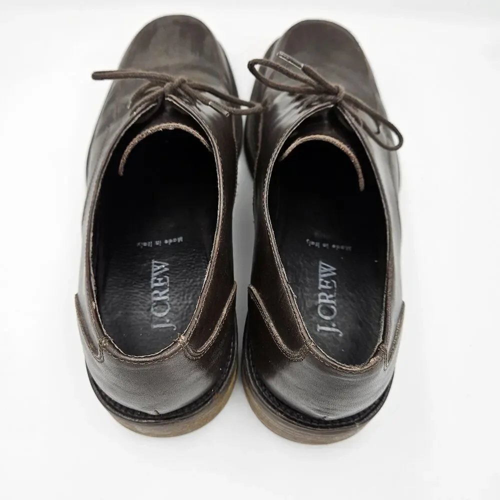 J Crew Brown‎ Leather Split Apron Toe Blucher Derby Shoes Mens Size 10 H Italy
